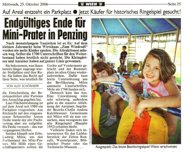 Endg�ltiges Ende f�r Mini-Prater in Penzing!